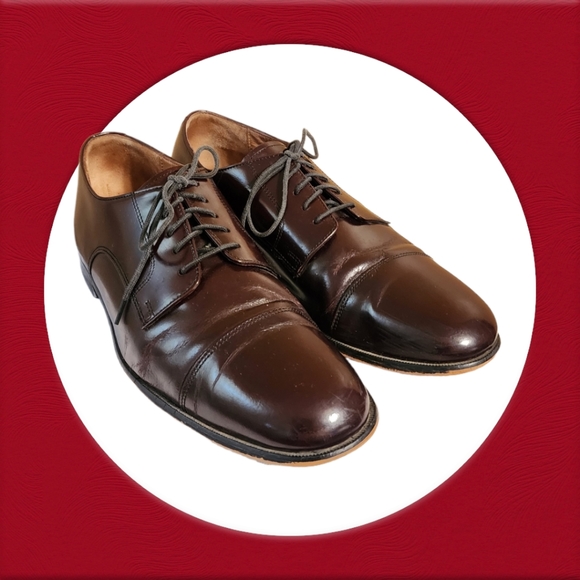 Men Vintage Leather Burgundy Cap Toe Oxfords By Bostonian Size 11.5M - Picture 1 of 11